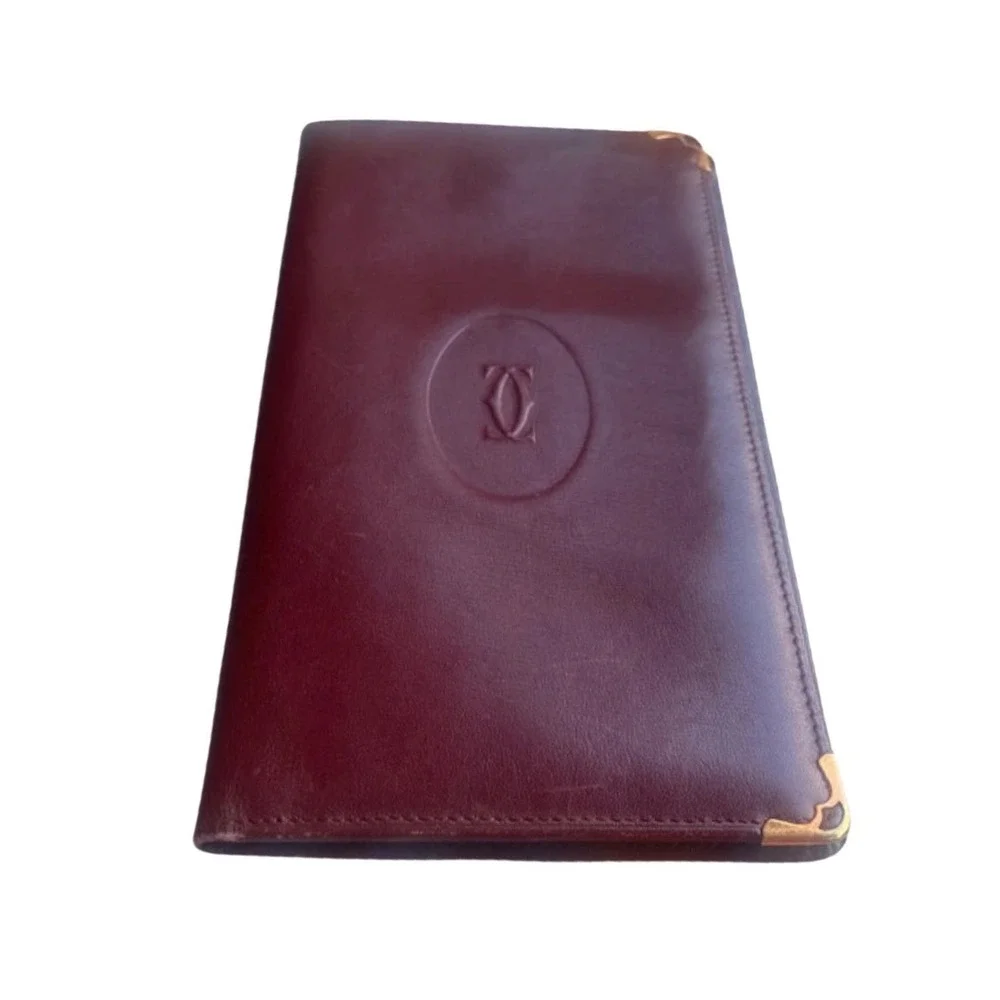 Cartier Must de Cartier Burgundy Leather Long Wallet Gold Corners Logo France